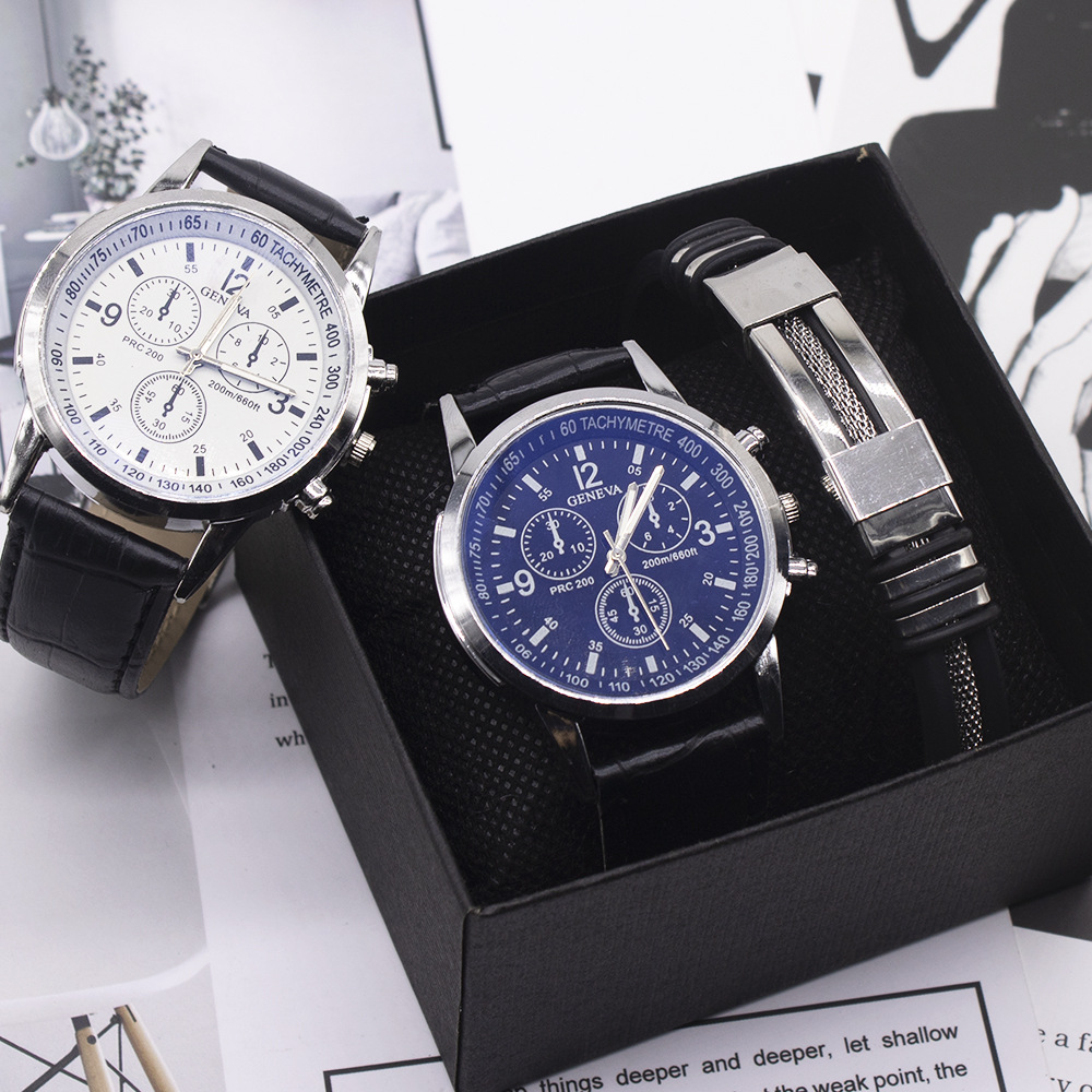 Men's Watch Two-Piece Bracelet Set New Business Fashion Belt Quartz Watch Wristwatches Men details Picture