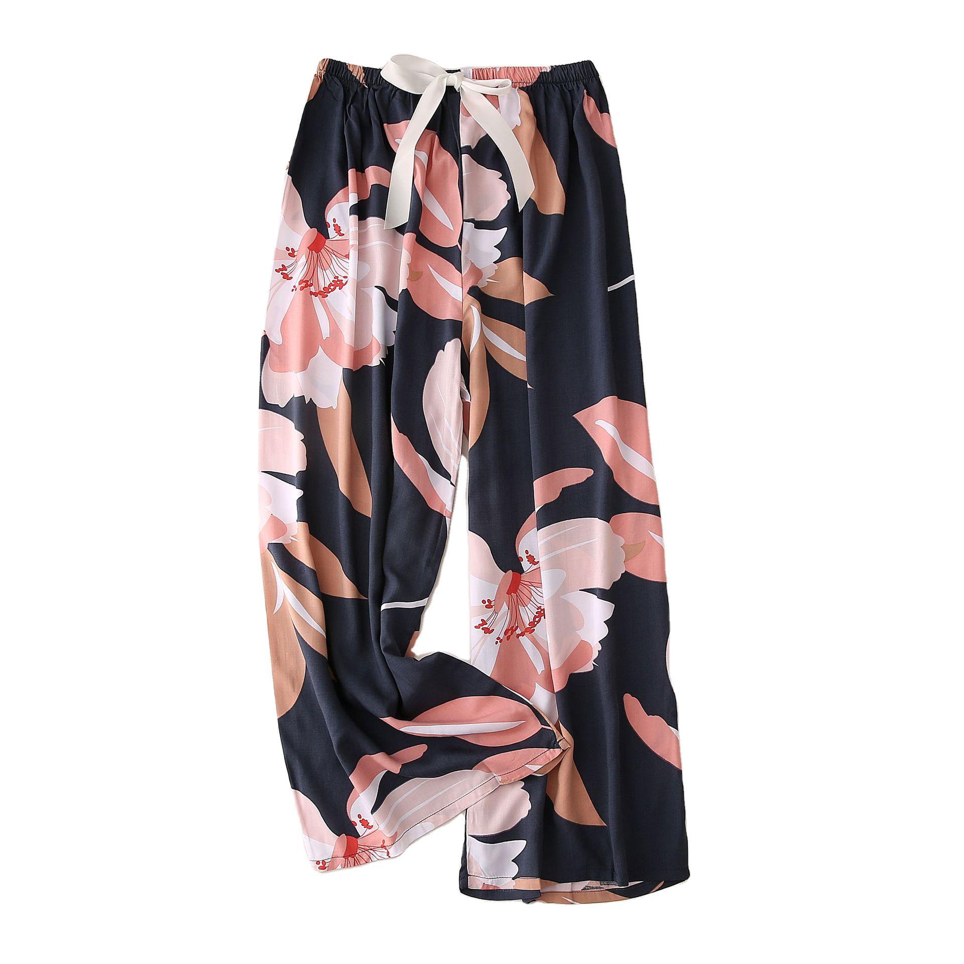 Summer new cotton and silk pajama pants for women, thin, large-sized, loose, foreign trade long pants, wide-leg pants. Pregnant women can wear single pants as outerwear Item Picture