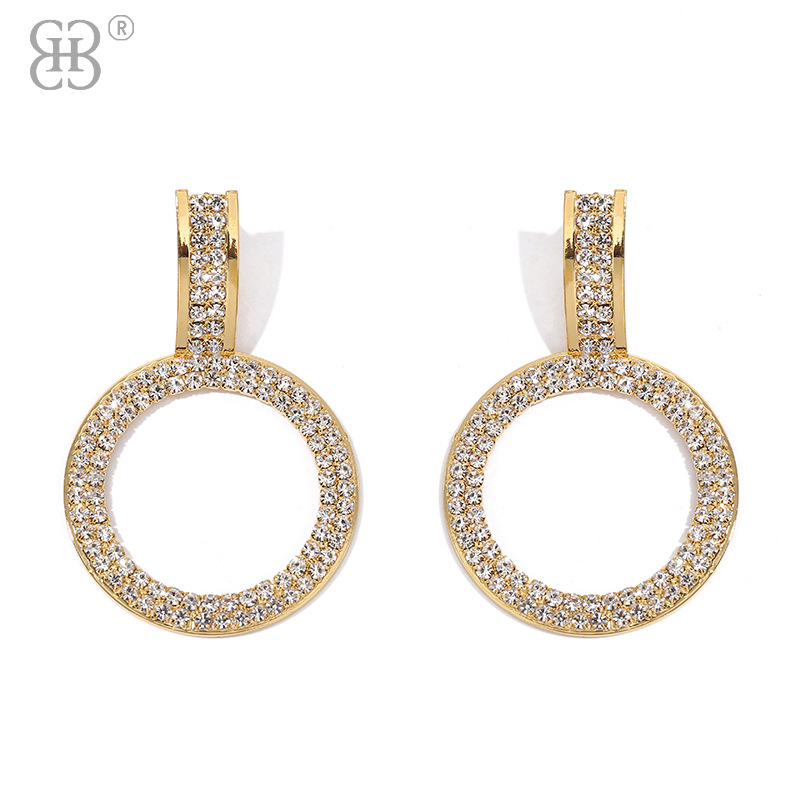 Earrings Manufacturers Wholesale Copper Rhinestones Female Korean Creative Circle Earrings Simple Earrings Simple Fashion Earrings Item Picture