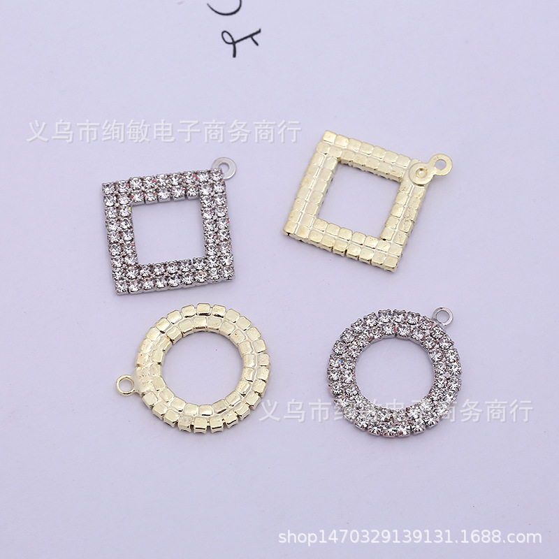 DIY水钻中东进口钻烧焊带吊挂件 精美耳饰圆形正方形手工配件吊坠