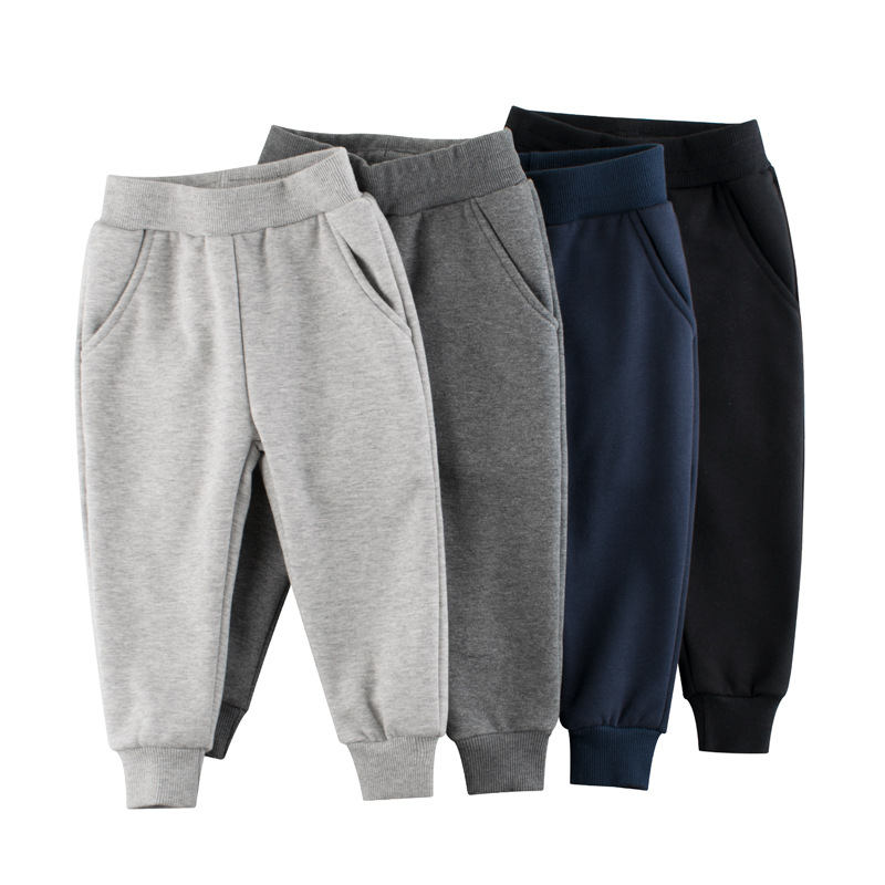 27Kids Korean Version Of Children's Clothing Autumn And Winter New Wholesale Solid Color Children's Sports Pants Boys Plus Fleece Casual Pants