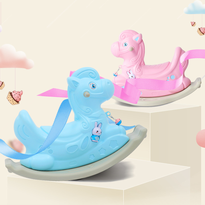 Children's rocking horse toy baby Rocking horse plastic large thickened baby 1-5 years old with music wagon music rocking horse Hualong factory direct sales Application Scenario