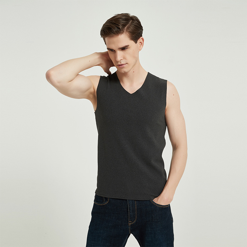 Wholesale of men's double-sided fleece seamless thermal vests with wide shoulders and sleeveless thermal fleece underwear for autumn and winter 2022 details Picture