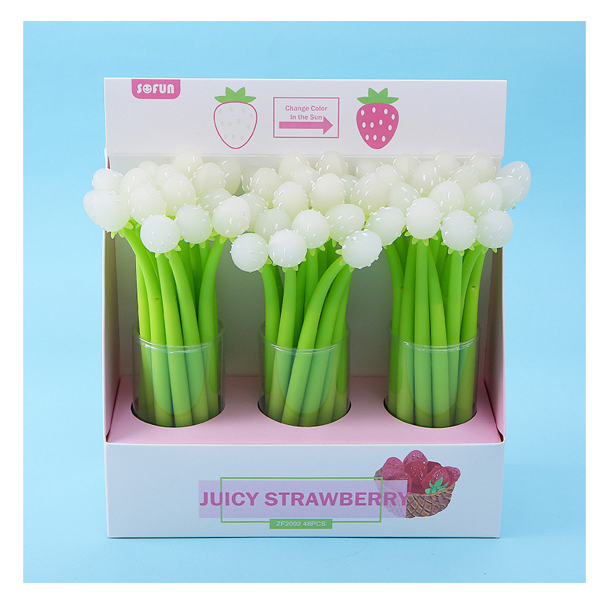 Zf2092 Creative Color-Changing Strawberry Neutral Pen Small Fresh Fruit Pie Water-Based Pen Learning Stationery Office Wholesale Item Picture