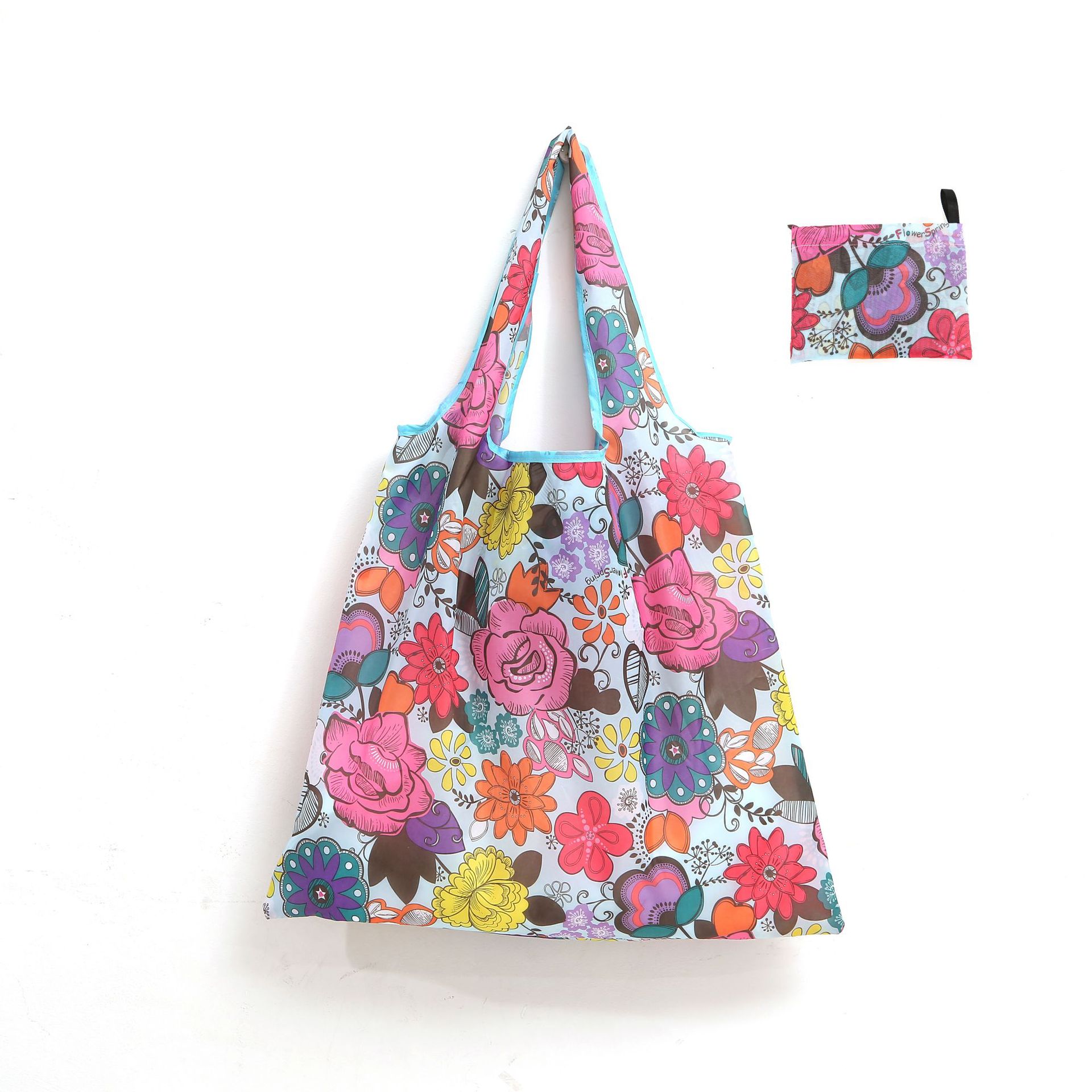 Japanese large-capacity shopping bags in stock, foldable large floral fabric square bags, creative portable printed grocery storage bags Item Picture