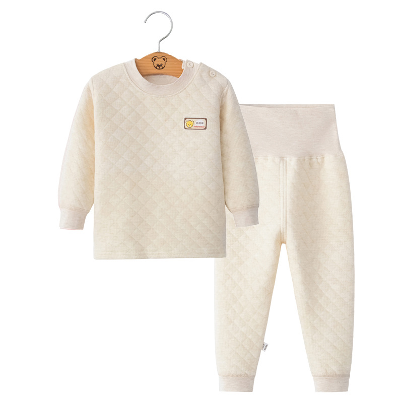 Three-layer cotton-padded high-waisted belly protection pants for infants and children, warm underwear sets for boys and girls, and thick clothes for babies Item Picture
