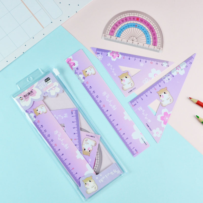 Strength manufacturers wholesale new 20CM student plastic PVC set ruler color ruler set of four pieces Application Scenario