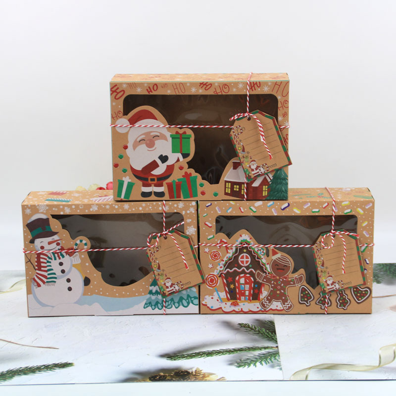 European-style kraft paper biscuit box, new Christmas kraft paper gingerbread box, pvc window candy box, gift box