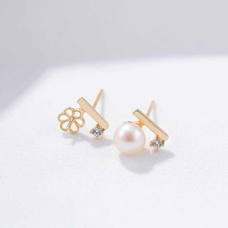 Fanchuxi 14K gold-plated copper with real gold, slightly inlaid zircon flower stand, sticky pearl stud earrings, ear accessories, empty stand DIY accessories details Picture