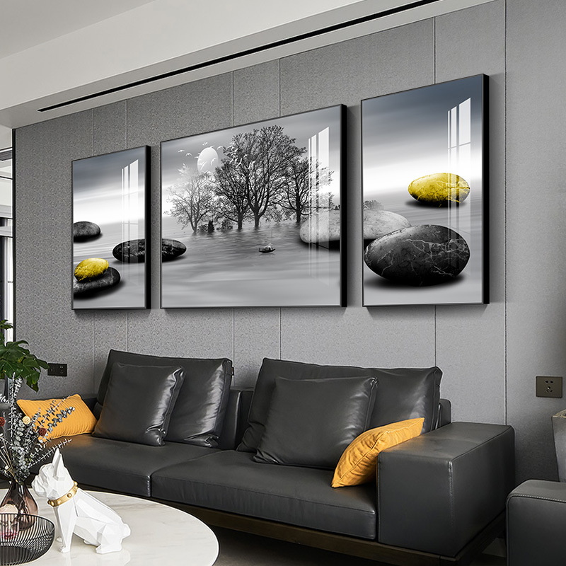 The living room decorative painting, sofa background wall, landscape hanging painting, modern and simple hotel three-panel mural Application Scenario