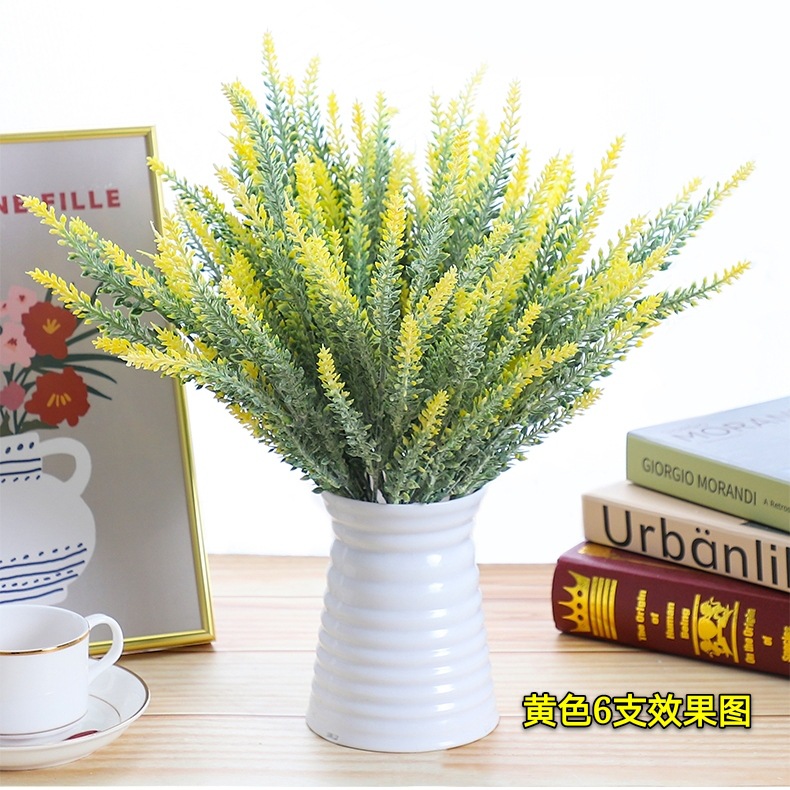 Wheat ear 5-fork flocking lavender simulation home decoration flocking simulation plant artificial flower bouquet artificial flower wholesale Specification image