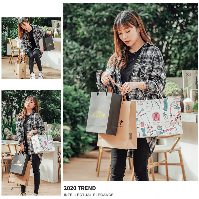 Wholesale of kraft paper handbags, paper bags, clothing, shopping, tea, gift bags, baking, takeout packaging, and logo printing Specification image