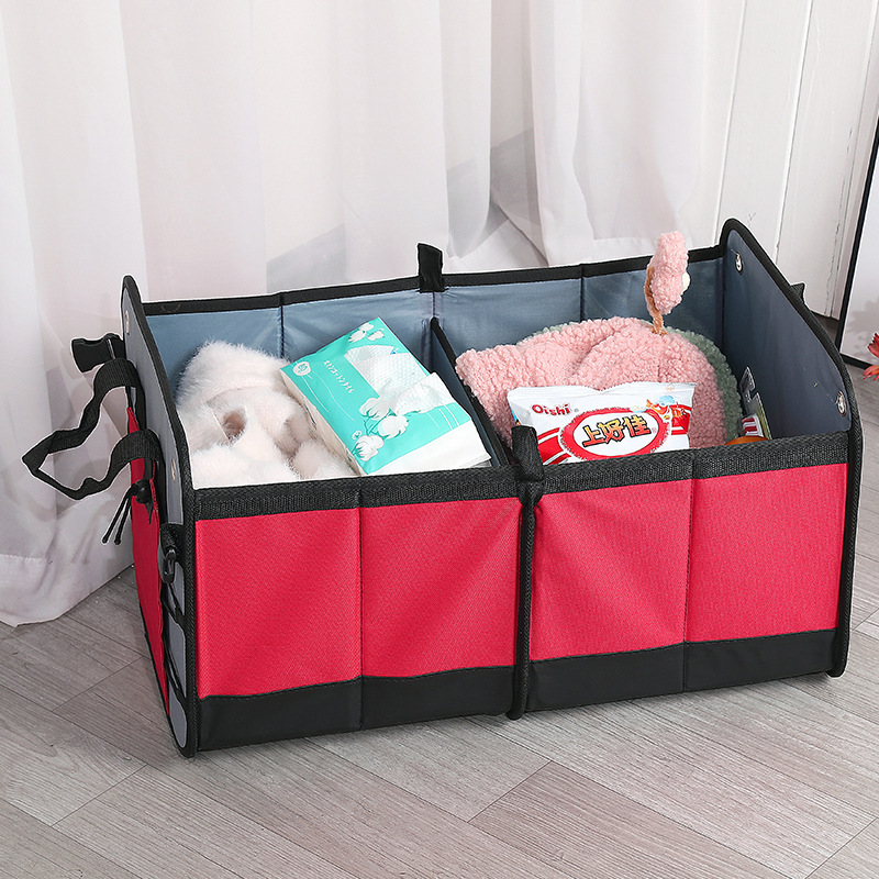Two wooden portable double lattice storage case Oxford cloth car folding bag trunk storage bag thumbnail