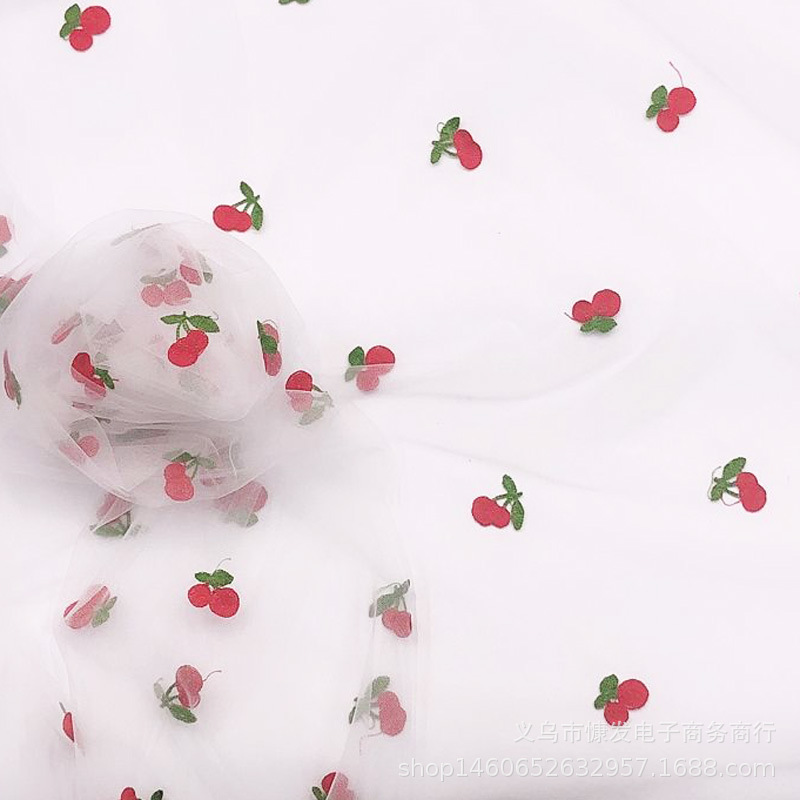 Special offer: 3D stereoscopic nylon reinforced mesh embroidered cherry fabric DIY children's and women's dress embroidered fabric details Picture