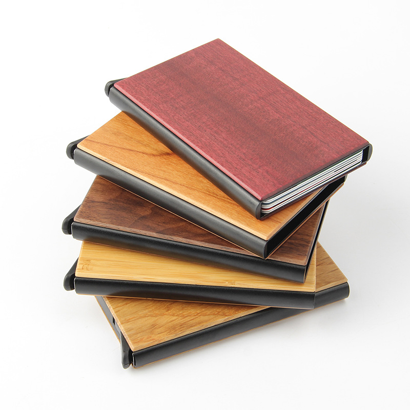 Customized creative wooden gift RFID credit card box with automatic pop-up bank card bag details Picture