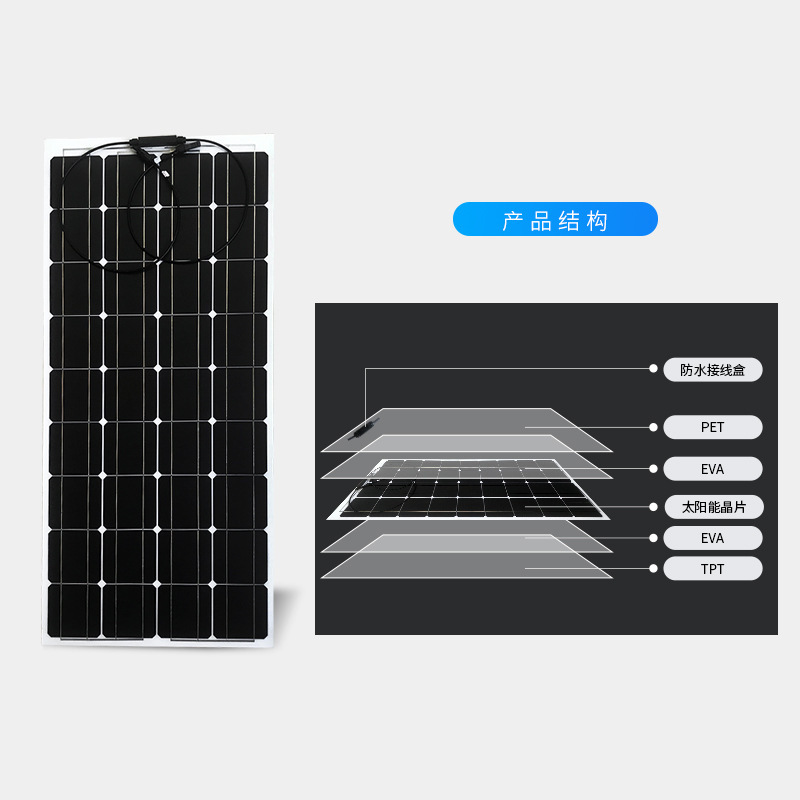 半柔性单晶100W太阳能电池板车载光伏发电露营房车户外220v供电详情图2