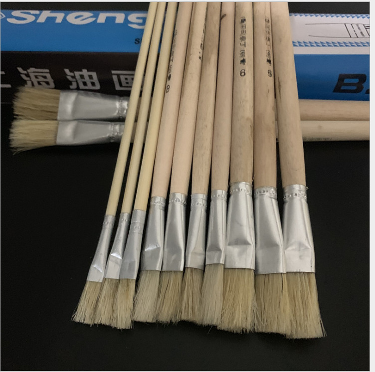 厂家直销 原木白杆美术猪毛丙烯画笔 烧烤毛刷工业用油漆笔大小号