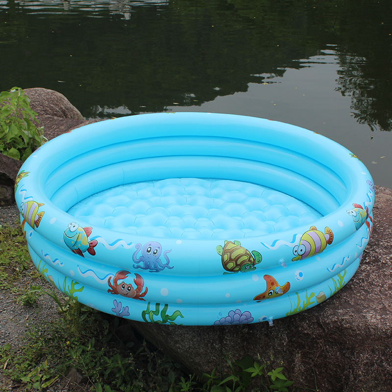 婴儿充气水池90cm120cm150印花PVC泳池充气玩具三环圆形游戏池宝宝戏水池钓鱼池详情图1