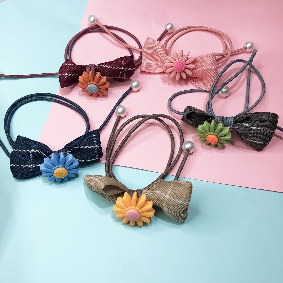 No. 103 wide grid cloth Chrysanthemum 100/ Bundle of wide grid cloth chrysanthemum rubber band, cute little rubber band hair tie, adult and children's hair accessories, head accessories, Hundred-tower leather case details Picture