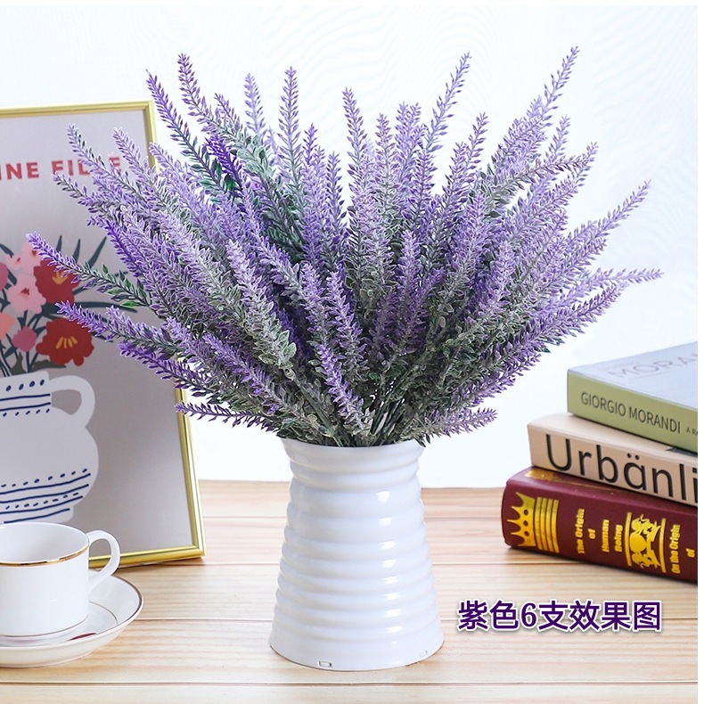 Wheat ear 5-fork flocking lavender simulation home decoration flocking simulation plant artificial flower bouquet artificial flower wholesale details Picture