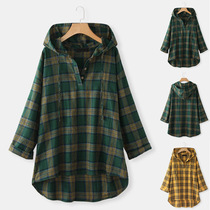 Autumn/Winter 2022 new hooded plaid long-sleeved shirt Korean version of fashion loose large size design shirt woman