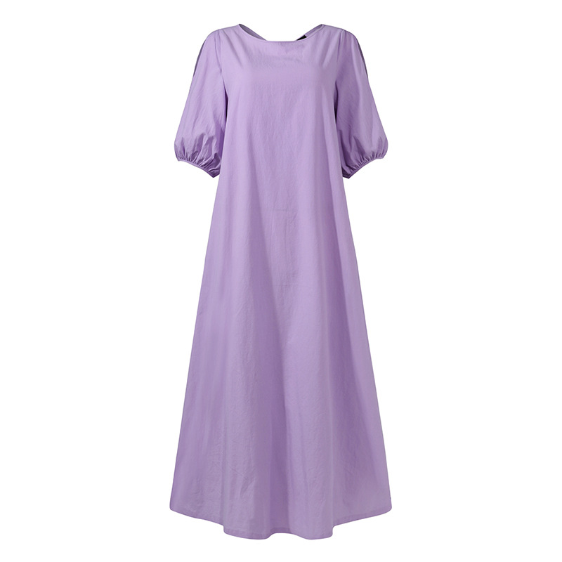 2020 Summer new dress: Women's puffy and elegant mid-sleeved casual dress, off-the-shoulder solid color party dress, cotton and linen dress Item Picture