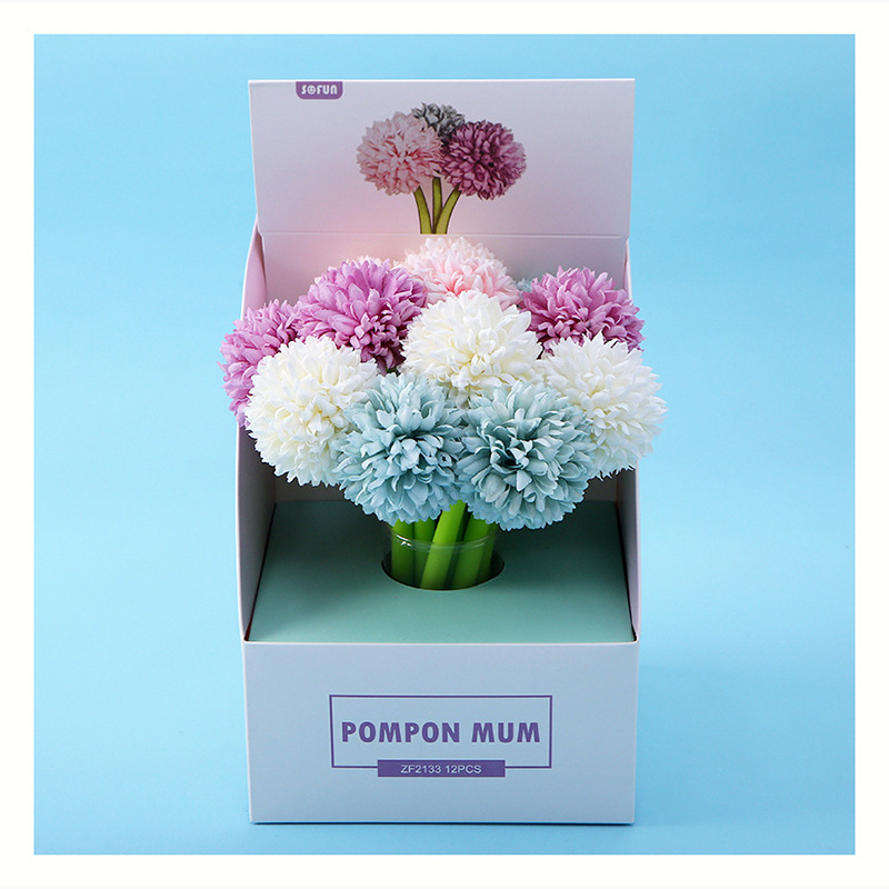 ZF2133 Ping-pong Chrysanthemum Silicone Plastic Flower Premium Gel Pen Creative and Personalized Black Student Office Signature Pen Item Picture