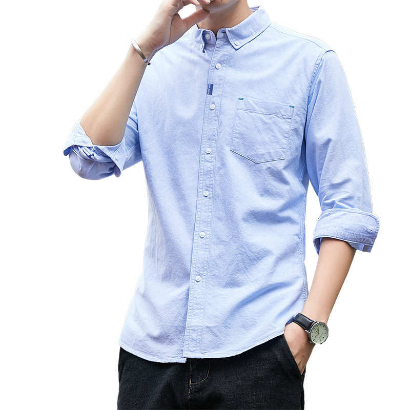 Business men's formal Oxford fabric short-sleeved blue and white shirt, loose and casual jacket, Korean style trendy and cool shirt Item Picture