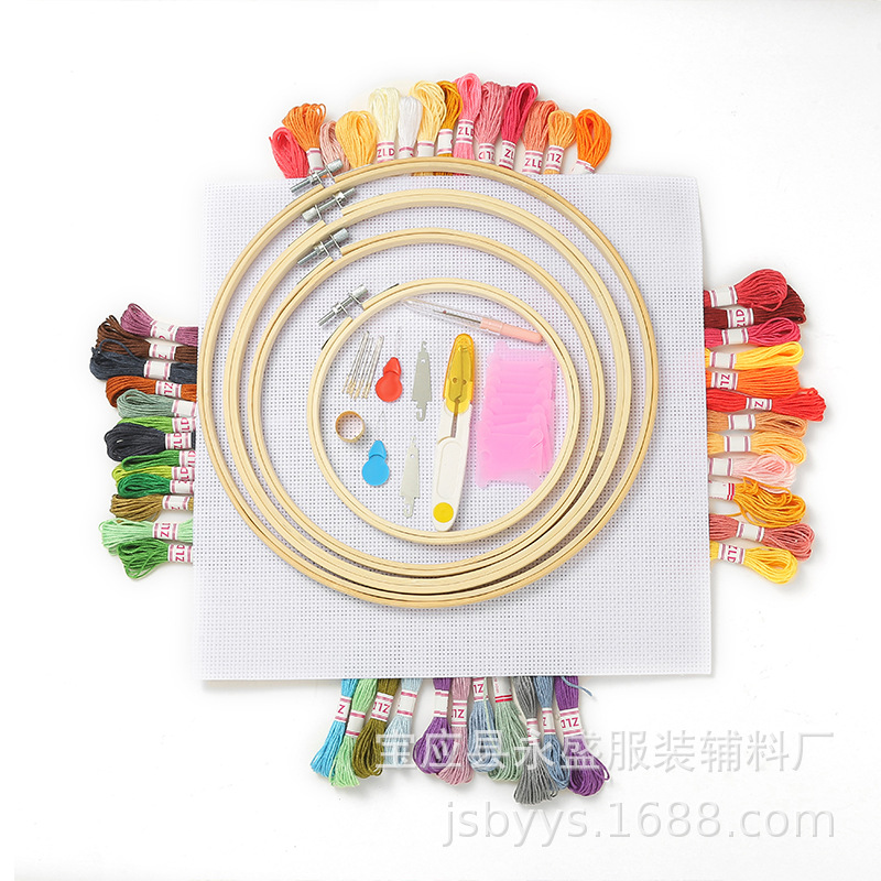 Cross-border wholesale 50-color cross-stitch set, 6 strands of 8-meter embroidery thread + multi-specification embroidery tension, threading tool and scissors set Specification image