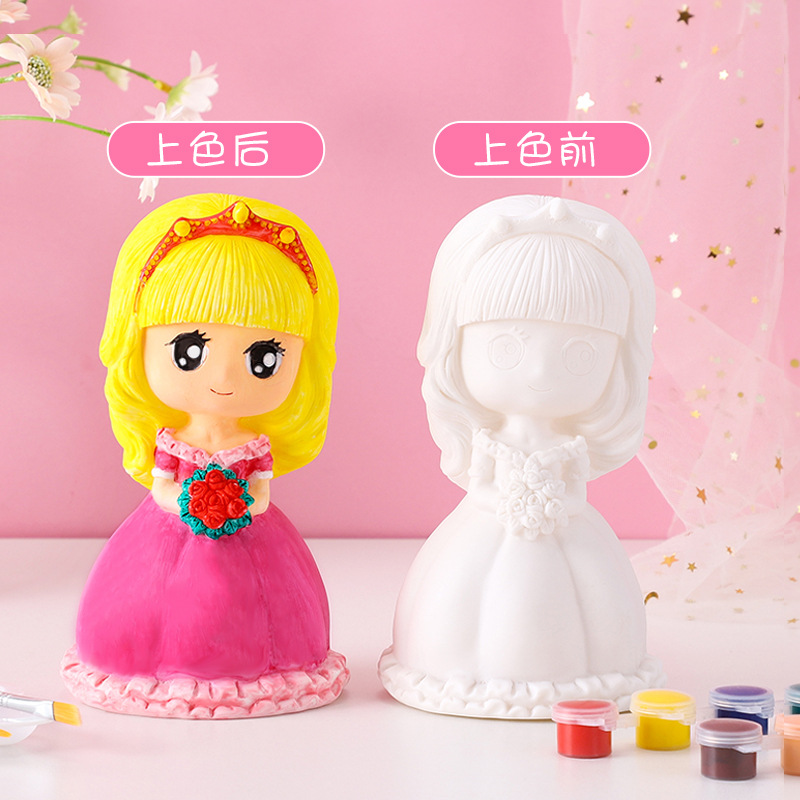 Children's Painted Plaster Doll Painted Graffiti Piggy Bank Diy Colored Vinyl Doll Stall Toys Wholesale Specification drawing