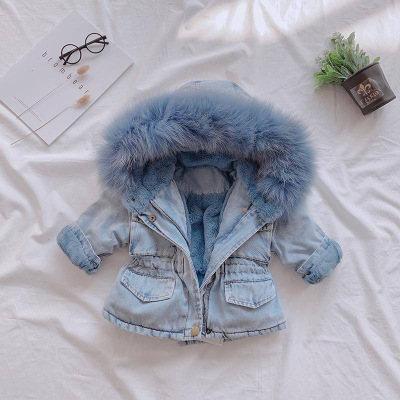 New autumn and winter thickened cotton-padded clothes for girls in foreign trade, baby girls' cotton-padded jackets and children's fleece denim jackets details Picture