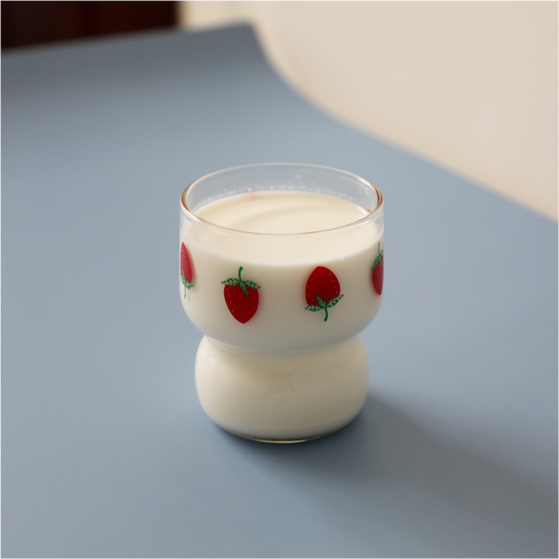 玻璃草莓杯 可爱杯子 胖胖水杯250毫升耐热果汁杯 萌萌牛奶杯详情图2