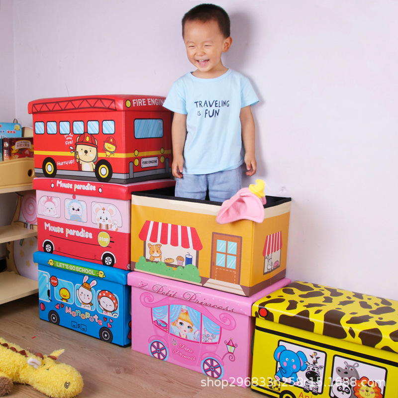 儿童收纳凳可折叠卡通储物凳大容量印花皮革置物凳家用玩具整理箱详情图4