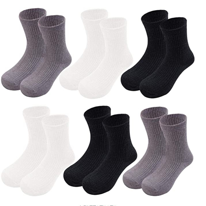 Double-needle pull wool socks, children's socks, mid-calf socks for boys and girls, solid-colored baby socks details Picture