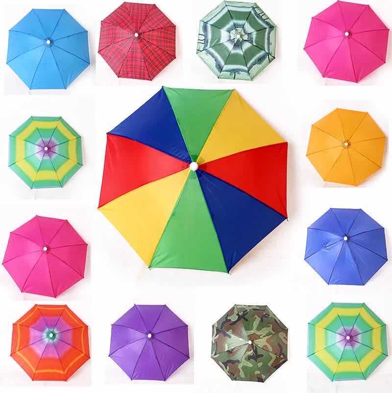 Adjustable LOGO umbrella hat Umbrella headwear umbrella elastic umbrella hat outdoor rainbow watermelon color strip fishing umbrella wholesale