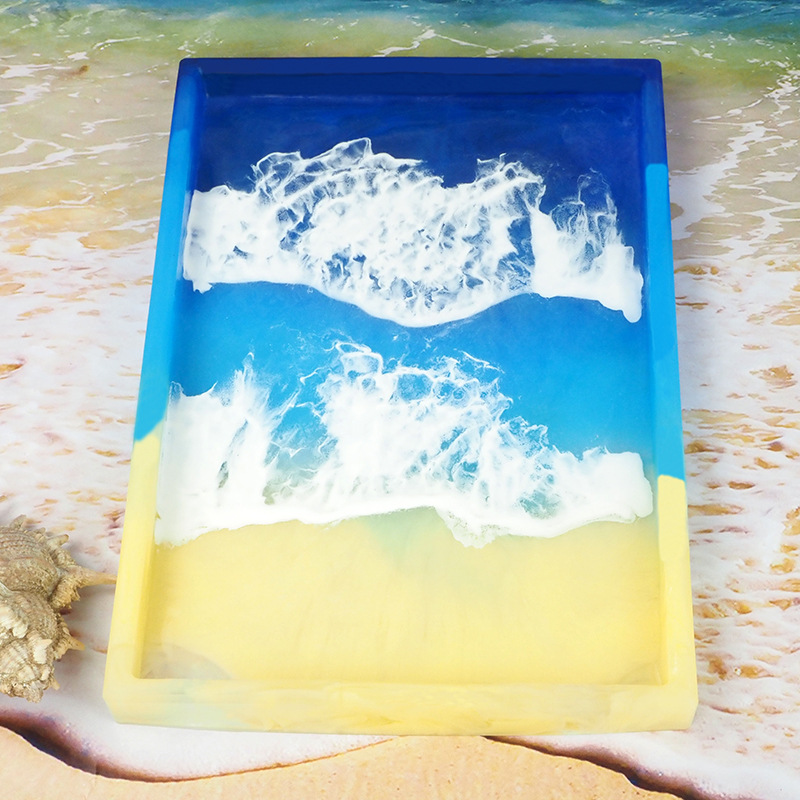 diy水晶滴胶模具大号托盘长方形海浪果盘首饰收纳盒盘子硅胶模具