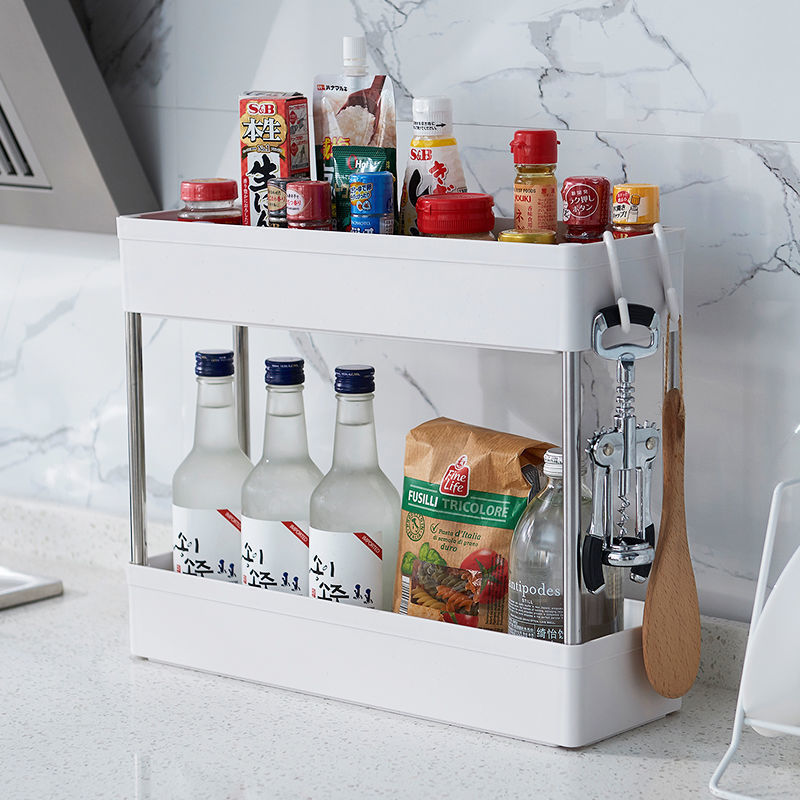 Narrow movable storage rack, kitchen floor-standing storage rack, multi-layer wheeled bathroom plastic rack Application Scenario