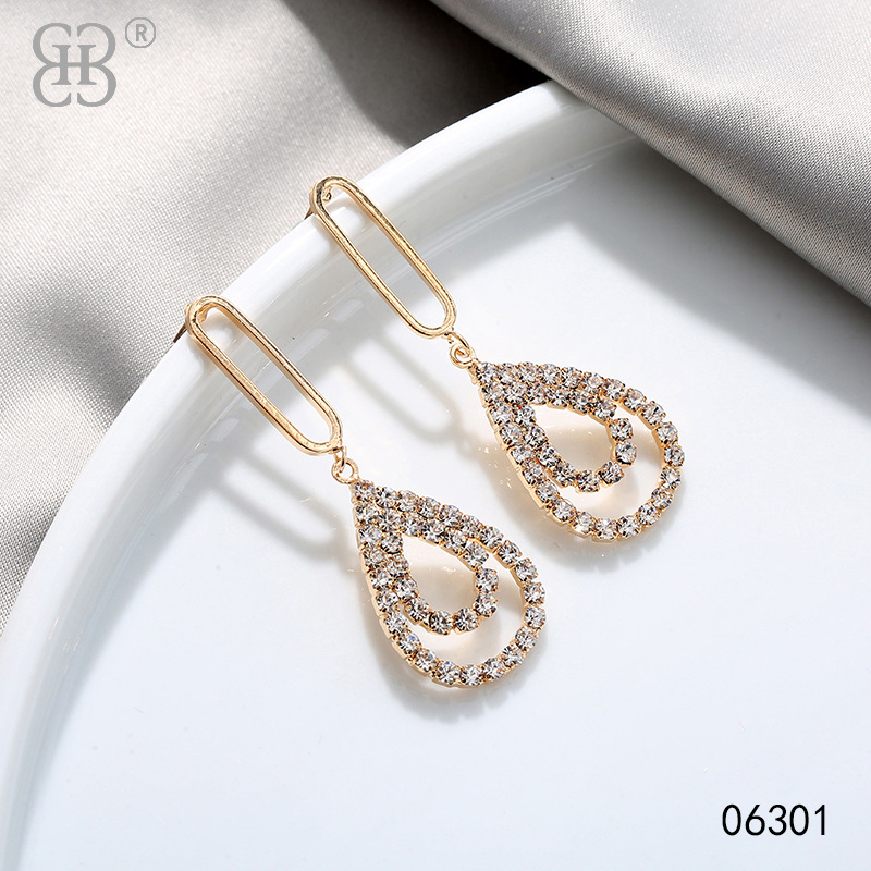 New Rhinestone Silver Needle Earrings Fashion Fresh Girl Light Luxury Earrings Simple Tassel Head Jewelry Earrings Straight Supply Specification drawing