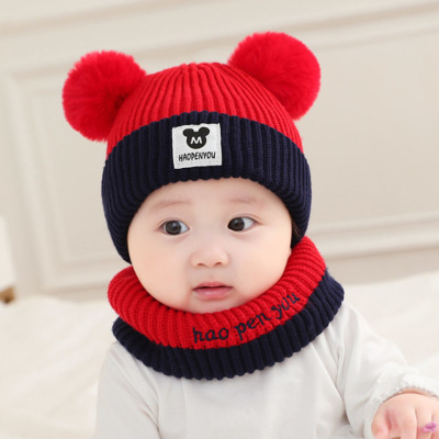 Fang Wei Baby Hat Autumn Winter Baby Boys And Girls Korean Knitted Hat Baby Hat Collar Wholesale Bib Two-Piece Set details Picture