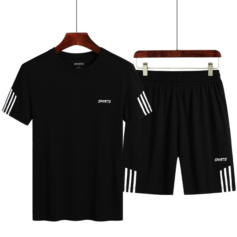 Summer Set 2020 Thin Three-Bar Sports And Leisure Set Men's Summer Quick Dry Round Neck Short Sleeve Loose Men's Wear Specification drawing