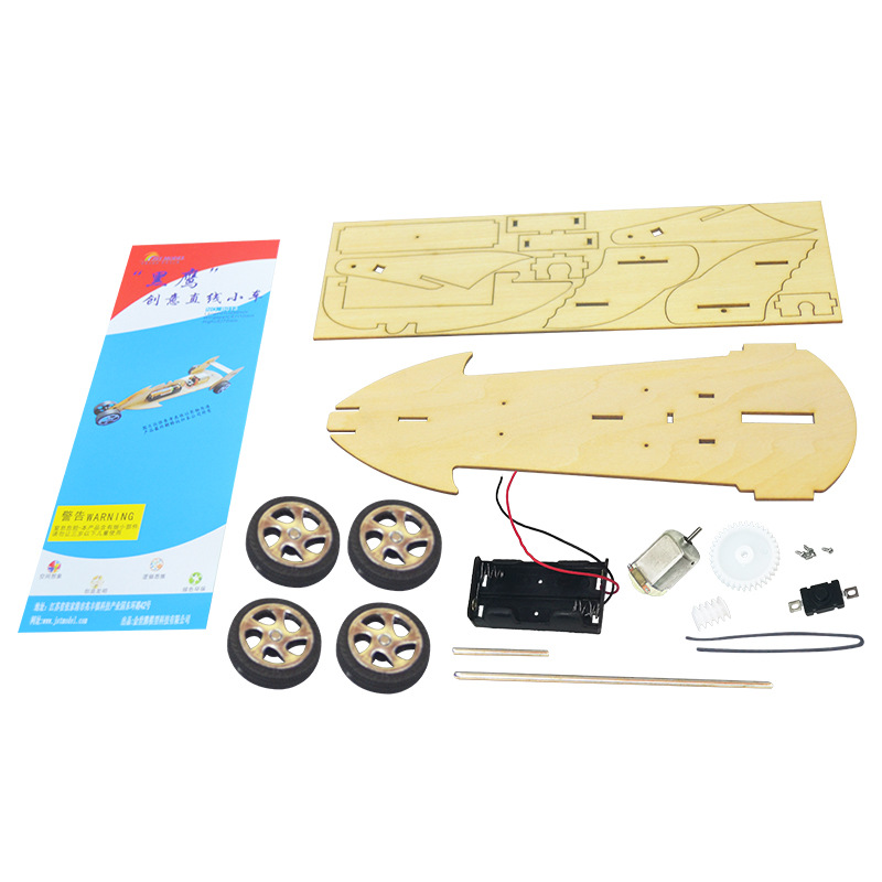 Custom-made small assembly electric vehicle model, basswood "Black Eagle" creative linear car, children's racing car model details Picture