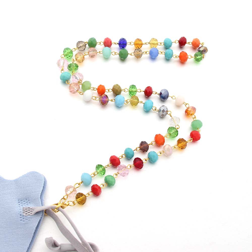 Factory direct sales of mixed-color crystal beads, handcrafted curved needle mask chain, crystal bead necklace, anti-drop and anti-fall necklace, lobster clasp