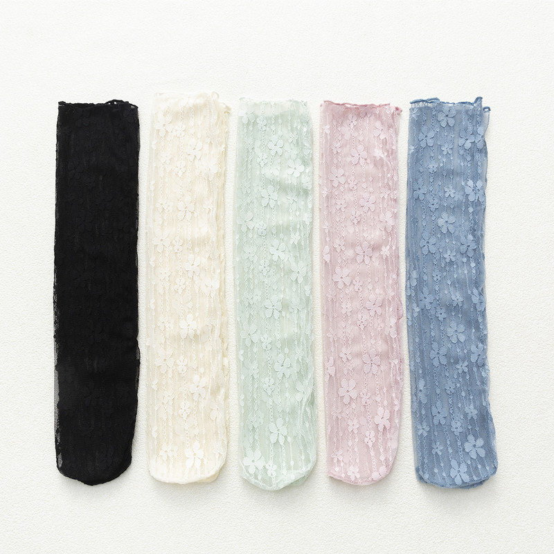 Tulle socks for women, European and American court style retro women's socks, Japanese lace small flower long socks, spring and summer thin openwork net socks Item Picture
