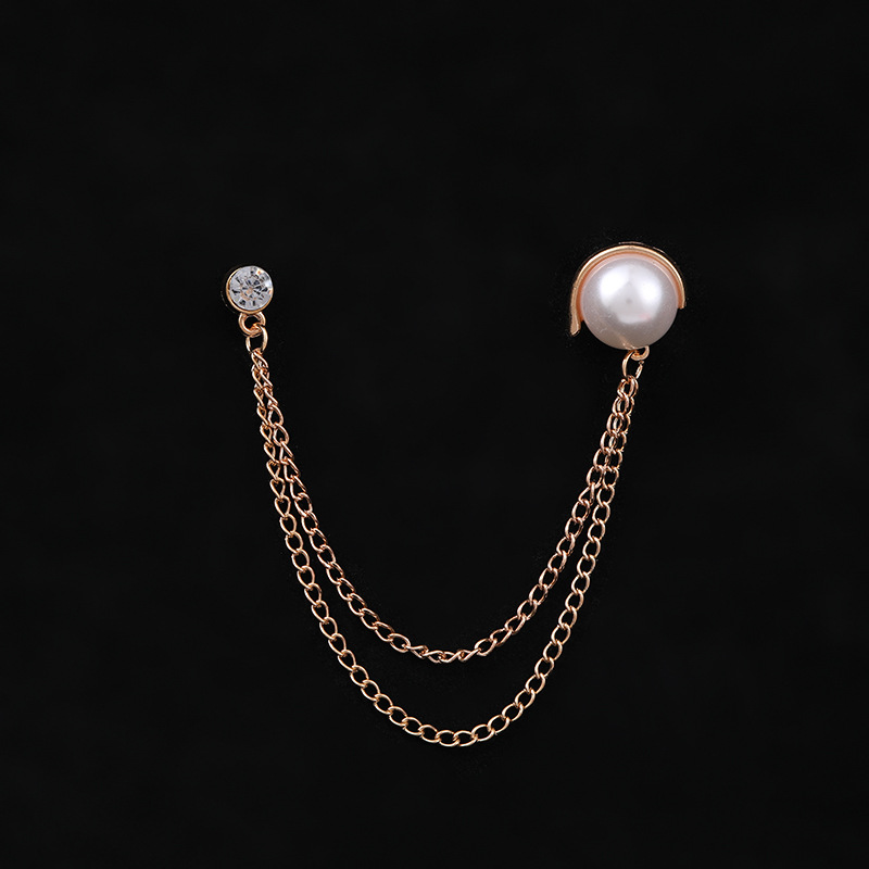 High-Grade European American Korean Temperament Pearl Alloy Chain Brooch British Style Shoes And Hats Accessories Suit Diamond Chest Chain Application Scenario