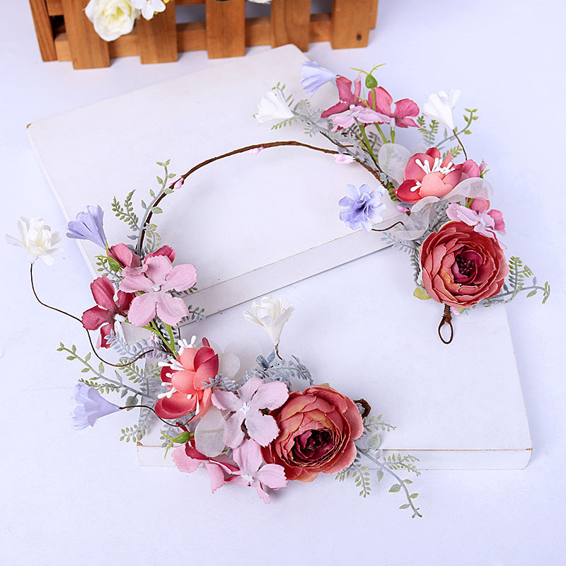 2022 New forest-style hairband, handcrafted flower wedding bride wreath, red artificial flower accessory for women details Picture