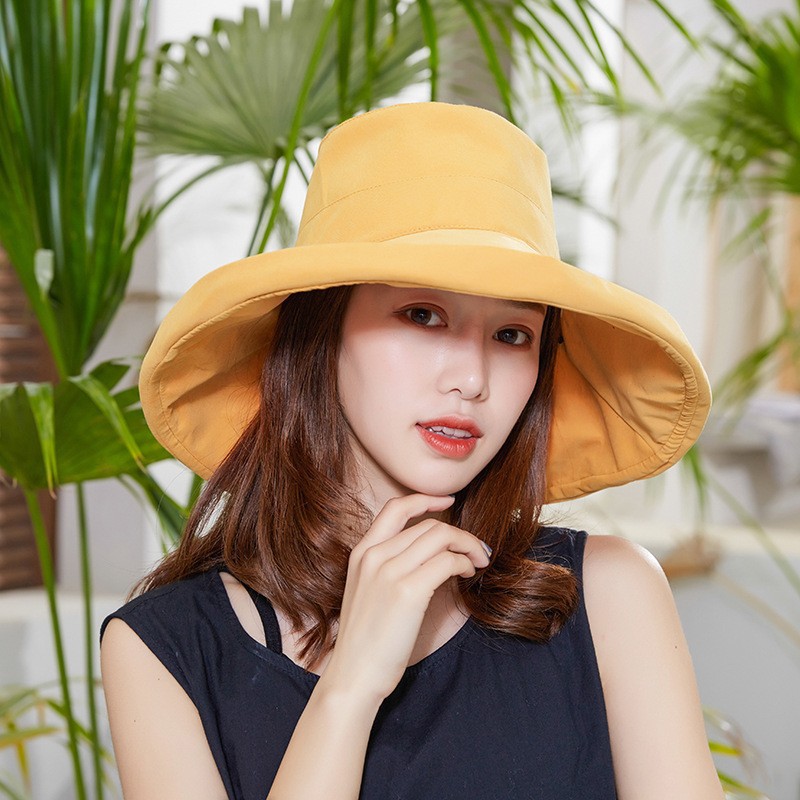 渔夫帽子女韩国原宿纯色大沿遮阳帽户外可折叠防晒沙滩帽夏季盆帽