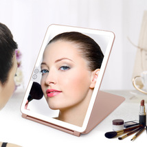 创意超薄LED灯翻盖化妆镜便携方形充电手持镜子 台式美妆发光镜