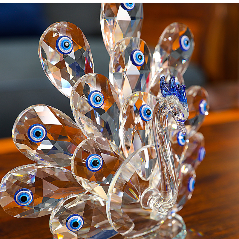 Crystal Peacock Tabletop Decoration Blue-Eyed Peacock Open Screen Exquisite Crystal Crafts Decoration Home Decoration Crafts Xiangyu Crystal details Picture