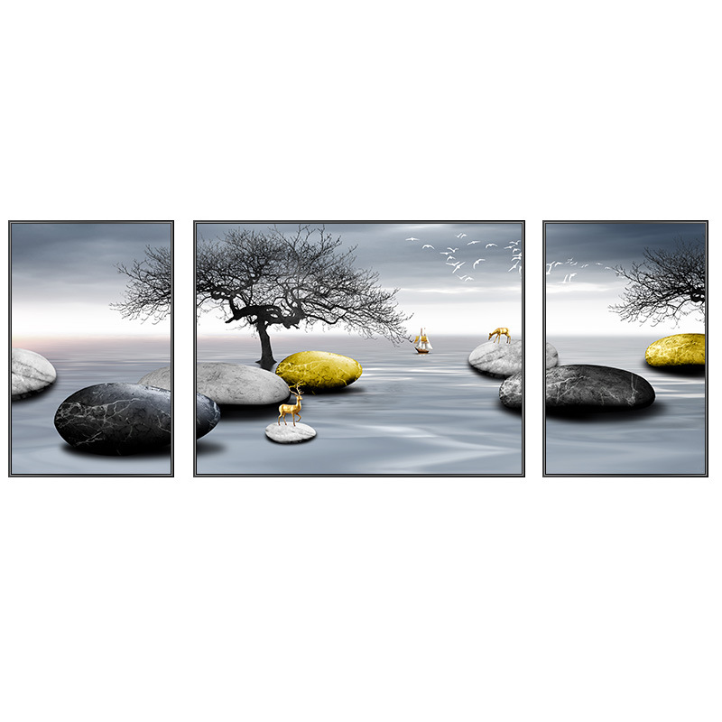 The living room decorative painting, sofa background wall, landscape hanging painting, modern and simple hotel three-panel mural Item Picture