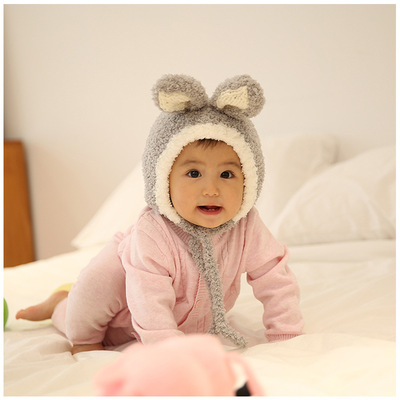 WOOKID韩国儿童帽子围巾一体帽新款网红羊绒毛线宝宝围脖保暖帽详情图5